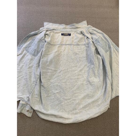 PCC Men's Vintage Denim Shirt Light Wash Button Down Long Sleeve - Picture 8 of 16